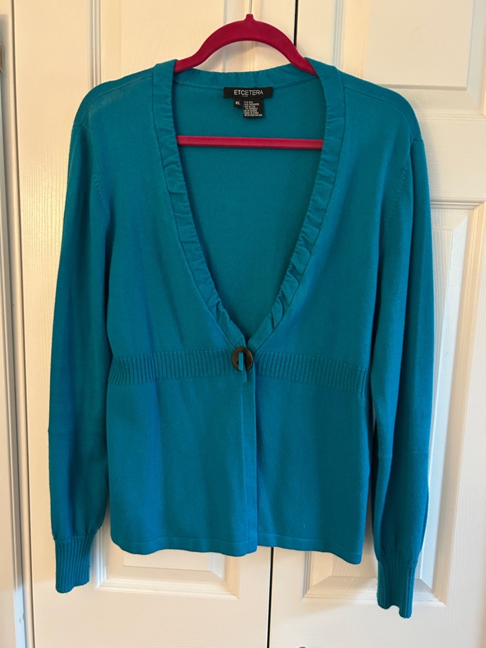 Etcetera Teal V-Neck Single-Button Cardigan
